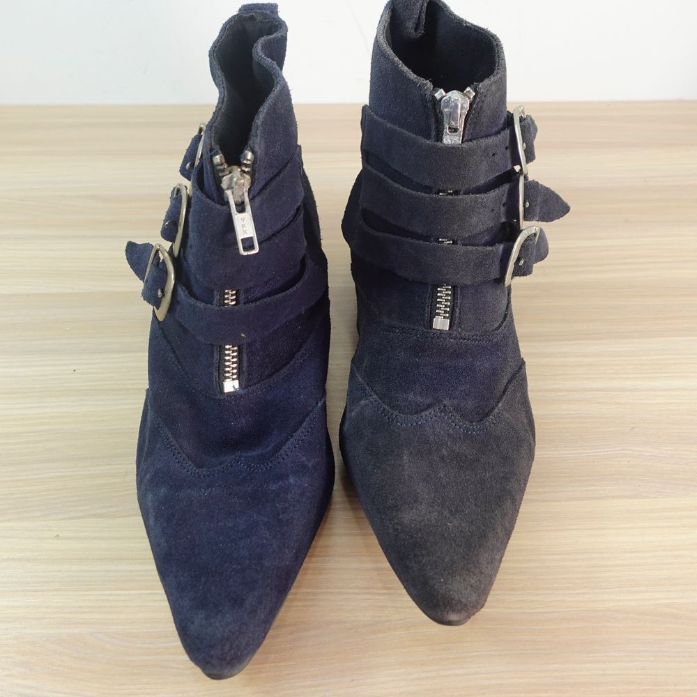 Underground Blitz Boots Winklepicker – Strap/Zip Ankle Boot – Dark Navy Suede